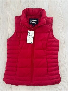 Lands' End Bright Red Quilted Packable Down Vest